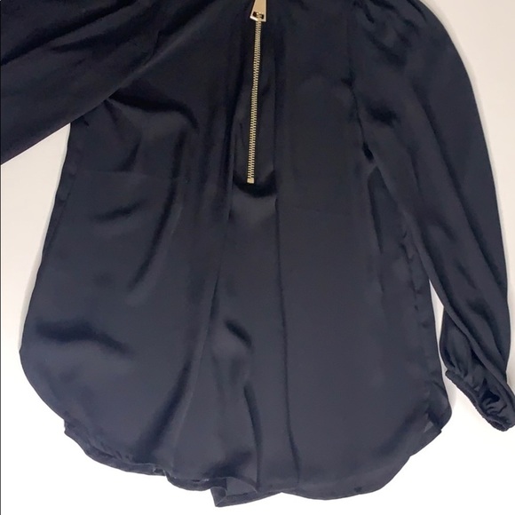 Carmen Marc Valvo Black zip front long sleeve blouse women’s medium - Picture 6 of 8